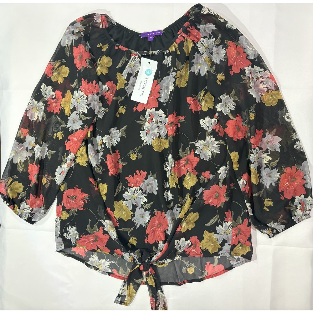 Stitch Fix West‎ Kei Floral Blouse with Tie Waist NWT Size XS